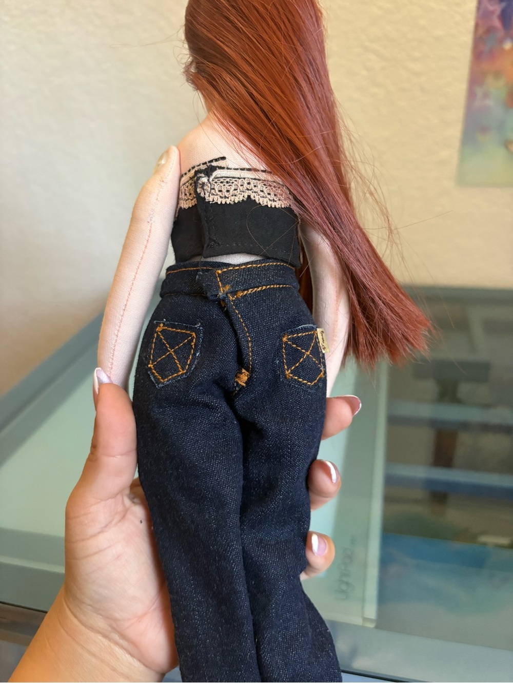 Handmade Brown-Haired Cloth Doll with Black Outfit - Picture 13 of 13
